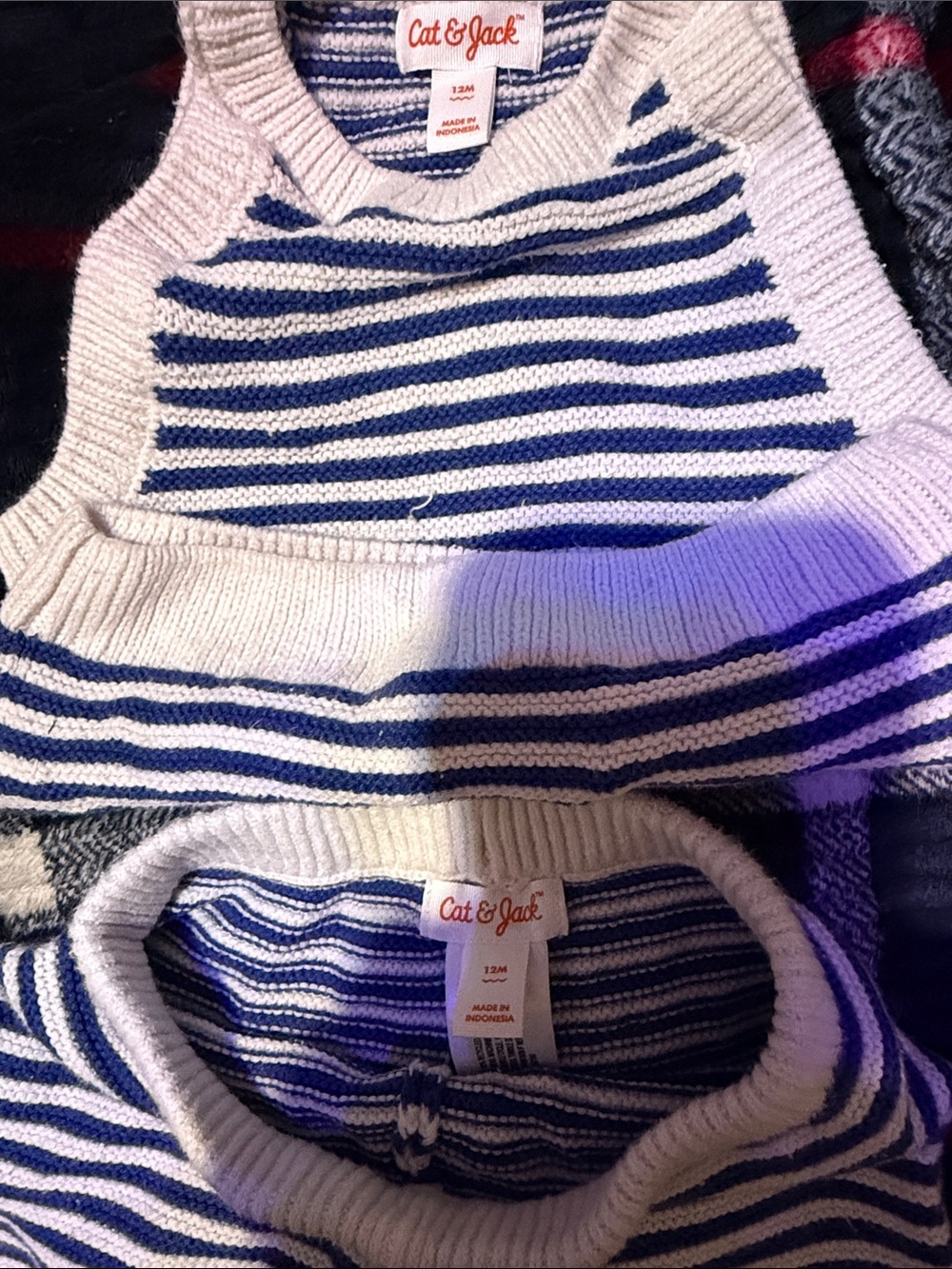 Cat & Jack cream and Navy Striped Knit Tank & Short Set - Picture 3 of 4